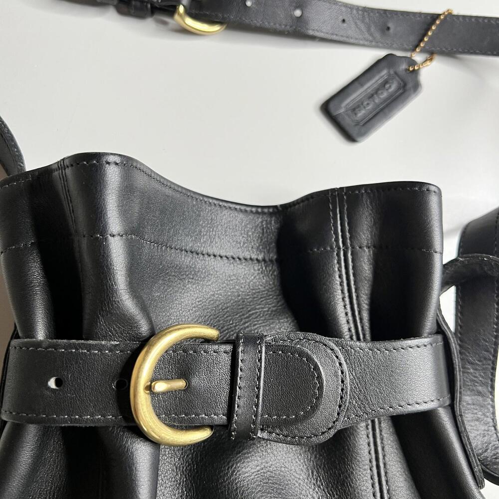 Vintage Coach J7M 4156 Bucket Bag Womens Black Leather Belted Crossbody Shoulder - Picture 2 of 11